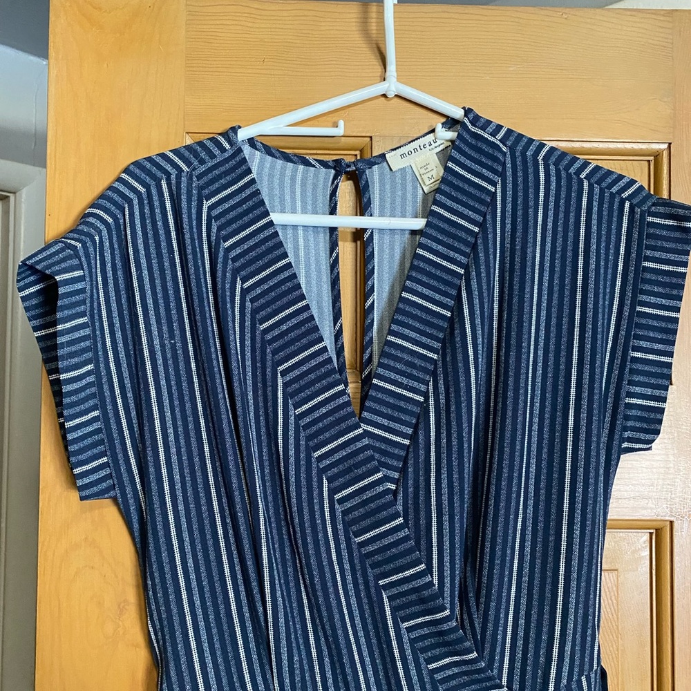 Monteau Médium Blue stripe lightweight crepe thin romper